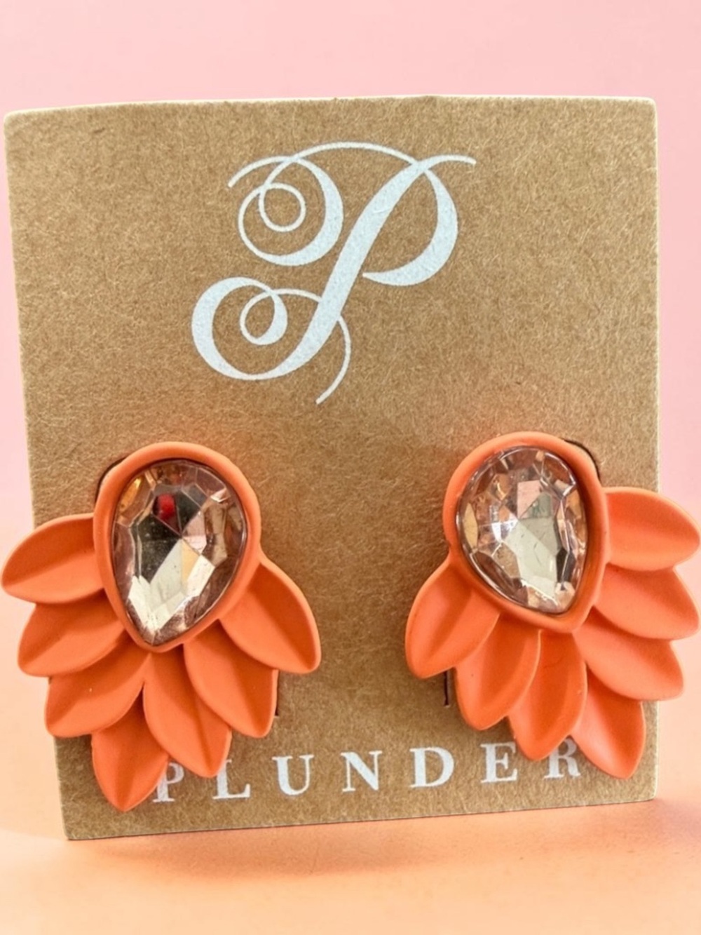 Plunder Coral Orange Petal Teardrop Earrings